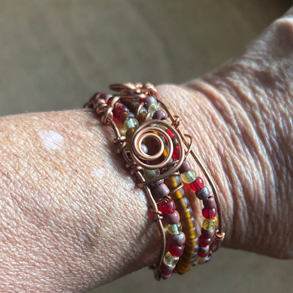 Artisan Copper and Multicolored Beaded Bracelet